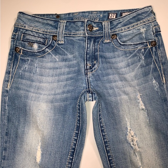 Miss Me Fleur De Lis Low Rise Y2K Denim Boot Cut Studded Jeans Embroidered 27 - Picture 6 of 12